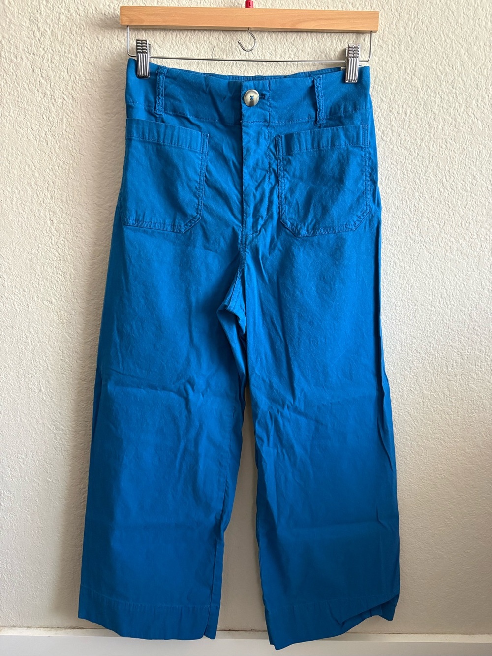 Anthropologie Bright Blue Boot-Cut Cotton Pants